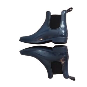 J. Crew Women's Blue Pull On Chelsea Rubber Ankle Rain Boots Size 9